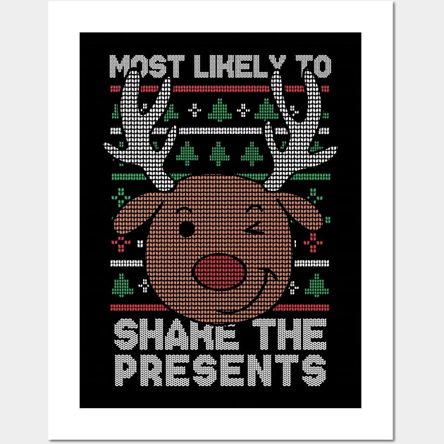 Most Likely to Shake the Presents // Funny Ugly Christmas Sweater // Winking Reindeer Wall Art by SLAG_Creative